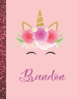 Brandon: Brandon Marble Size Unicorn SketchBook Personalized White Paper for Girls and Kids to Drawing and Sketching Doodle Taking Note Size 8.5 x 11 1658389514 Book Cover