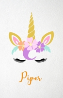 Piper A5 Lined Notebook 110 Pages: Funny Blank Journal For Lovely Magical Unicorn Face Dream Family First Name Middle Last Surname. Unique Student Teacher Scrapbook/ Composition Great For Home School  1706369689 Book Cover