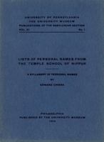 Lists of Personal Names from the Temple School of Nippur: A Syllabary of Personal Names 0924171936 Book Cover