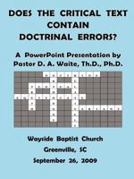 Does the Critical Text Contain Doctrinal Errors? 1568480652 Book Cover