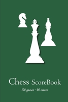 Chess Scorebook - 100 Games - 90 moves: Chess notation books | Chess recording book | 101 pages, 6"x9" | Chess notebook | Paperback | green background with white chess pieces 1672577454 Book Cover