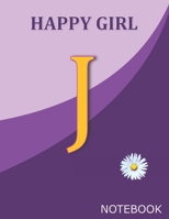 Happy Girl J: Monogram Initial J  Letter Ruled Notebook for Happy Women, Happy Girls and School, Pink Purple Floral Cover 8.5'' x 11'', 100 pages B083XX65B6 Book Cover