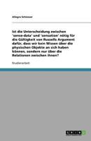 Notwendigkeit der Unterscheidung zwischen 'sense-data' und 'sensation' f?r die G?ltigkeit von Russells Argument der Objekt-Relationen 3640914880 Book Cover