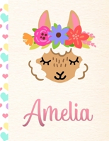 Amelia: Personalized Llama Sketchbook For Girls With Pink Name - 8.5x11 110 Pages. Doodle, Draw, Sketch, Create! 1671916476 Book Cover