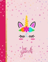 Be Yourself: Hand Writing Paper Notebook Dotted Lined 8.5 x 11 inches 100 pages | Cute Pink Gold Unicorn Cover Great for Kindergarten Primary Work | 1694406946 Book Cover