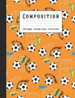 Composition: Wide ruled education composition notebook for school and college students and teachers - Orange football goal print cover art design 1080768343 Book Cover