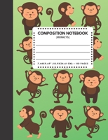 Composition Notebook Monkeys: Zoo / Wild / Farm Animals Book Cover Green Color 7.44"x9.69" 110 Pages Extra Wide Ruled Paper School Supplies 1088818862 Book Cover