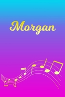 Morgan: Sheet Music Note Manuscript Notebook Paper - Pink Blue Gold Personalized Letter M Initial Custom First Name Cover - Musician Composer Instrument Composition Book - 12 Staves a Page Staff Line 1706825234 Book Cover