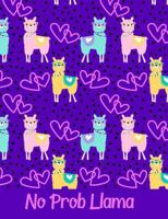 No Prob Llama Purple Pink Composition Notebook: College Ruled (7.44 X 9.69) Pattern Hot Pink Hearts Dots Teal Yellow Llamas Wearing Glasses 1725931990 Book Cover