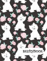 Sketchbook: Happy Dog with Roses Fun Framed Drawing Paper Notebook 1691704563 Book Cover