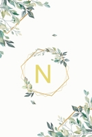 N: ν Nu, Initial Monogram Greek Alphabet Letter N Nu, Cute Interior Leaves Decoration, Lined Notebook/Journal, 100 Pages, 6"x9", Soft Cover, Matte Finish B0858TTTWR Book Cover