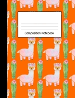 Composition Notebook: Wide Ruled Notebook Llama Cactus Pattern Orange Design Cover 1089110316 Book Cover