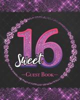 Sweet 16 Guest Book: Beautiful Black and Purple Sparkly Girl's 16th Birthday Guestbook Table Decoration Book and Practical Memorable Gift 1074770846 Book Cover
