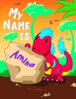 My Name is Amina: 2 Workbooks in 1! Personalized Primary Name and Letter Tracing Book for Kids Learning How to Write Their First Name and the Alphabet with Cute Dinosaur Theme, Handwriting Practice Pa 1694133125 Book Cover