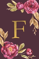 F: Personalized Initial Monogram Blank Lined Notebook Journal Printed Peony flowers, for Women and Girls 6x9 inch. Christmas gift, birthday gift idea 1676190929 Book Cover