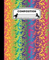 Composition: Horses Neon Rainbow Marble Composition Notebook for Girls or Boys. Horseback Rider Wide Ruled Book 7.5 X 9.25 In, 100 Pages, Journal for Kids, Elementary School Students and Teachers 1724740652 Book Cover