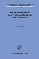 Die Ad-Hoc-Publizitat in Der Krise Und Insolvenz Des Emittenten 3428192907 Book Cover