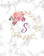 S: Monogram Initial S Notebook for Women, Girls and School, White Marble and Floral 8.5 x 11 1679233513 Book Cover