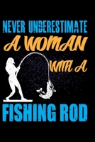 Never Underestimate A Woman With A Fishing Rod: Blank Lined Journal Notebook for Fishing Lovers To Record Details of Fishing Trip Experiences and Memories 1651113963 Book Cover