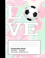 Composition Book Wide Ruled: School Notebook with Pink Turquoise Marble Cover for Soccer Lovers 1730868312 Book Cover