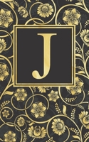 J: Beautiful Initial Monogram Letter J Fancy Journal Notebook Gorgeous Personalized Medium Lined Journal & Diary for Writing & Note Taking for Girls and Women Black Grey and Gold Floral Print 1695405889 Book Cover