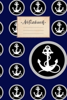 Notizbuch: liniert, 100 Seiten, DIN A5 Format, wei�es Papier, gl�nzendes Softcover f�r hochwertiges Design Notizheft - Tagebuch - Journal - Planer Cover: Schwarz Wei� Blaues Anker Muster Hafen Schiffe 1692784706 Book Cover