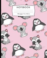 Notebook: Baby koala Penguin Racoon pattern Composition Notebook with Cursive Paper. 100 pages Cursive Paper Book 7.5 x 9.25 inches for practice writing. 108133214X Book Cover
