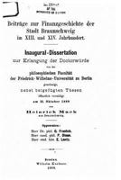 Beitrage Zur Finanzgeschichte Der Stadt Braunschweig Im XIII. Und XIV. Jahrhundert 1523761210 Book Cover