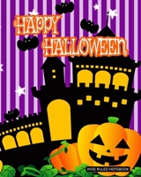 Wide Ruled Notebook: Purple Striped Haunted House - Happy Halloween! Blank One-Subject Lined Book Show YOUR Halloween Personality! Creepy and Spooky Design for Kids, Teens, Students, and Halloween Lov 1692494090 Book Cover