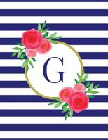 Navy and White Striped Coral Floral Monogram Journal with Letter G 1090702094 Book Cover