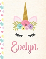 Evelyn: Personalized Unicorn Journal For Girls - 8.5x11 110 Pages Notebook/Diary With Pink Name 1691863793 Book Cover