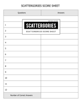 BG Publishing Scattergories Score Sheet: Scattergories Game Record Keeper for Keep Track Of Who's Ahead In Your Favorite Creative Thinking Category Based Party Game (Horizontal) 1654390836 Book Cover