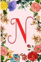 N: Cute Initial Monogram Pink and Flower Notebook /Journal For Women and Girls, Blank Lined Notebook, birthday gift 1660708605 Book Cover