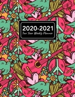 2020-2021 Two Year Weekly Planner: 8.5x11 Colorful Hippie Peace Sign Hawaiian Ukulele Floral Pattern Organizer, Journal, Notebook & To Do list Gift For Men, Women, Teen Girls, Boys 1695374185 Book Cover