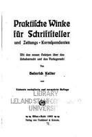 Praktische Winke f�r Schriftsteller und Zeitungs-korrespondenten 1530993601 Book Cover