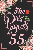 The Princess Is 55: 55th Birthday & Anniversary Notebook Flower Wide Ruled Lined Journal 6x9 Inch ( Legal ruled ) Family Gift Idea Mom Dad or Kids in Holidays - Marble & Red Love Flowers Cover 1675186103 Book Cover