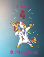 Unicorn SketchBook: I Am 4 & Magical With Unicorn Inside More Space for Sketching and Drawing and Writing Journal for Kids and Girls Marble Size 8.5in x 11in with 110 Pages 1654354864 Book Cover