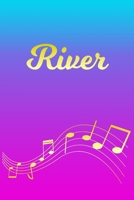 River: Sheet Music Note Manuscript Notebook Paper - Pink Blue Gold Personalized Letter R Initial Custom First Name Cover - Musician Composer Instrument Composition Book - 12 Staves a Page Staff Line N 170683327X Book Cover