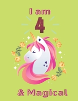 Unicorn SketchBook: I Am 4 & Magical With Unicorn Inside More Space for Sketching and Drawing and Writing Journal for Kids and Girls Marble Size 8.5in x 11in with 110 Pages 1654355925 Book Cover