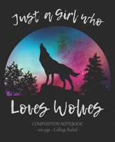 JUST A GIRL WHO LOVES WOLVES Composition Notebook: College Ruled School Journal Diary Wolf Lover Gift 1704813352 Book Cover