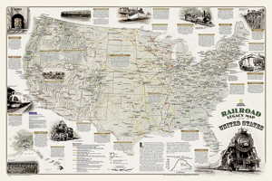 National Geographic: Railroad Legacy Map of the United States Wall Map - Laminated (36 X 24 Inches) 1597755451 Book Cover
