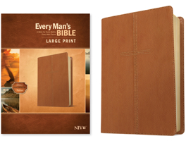 Every Man's Bible Niv, Large Print (Leatherlike, Cross Saddle Tan) 1496466322 Book Cover