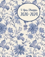 Five Year Planner 2020-2024: 60 Month Calendar - 5 Year Monthly Planner / Diary Journal - Multi Year Schedule Organizer - Agenda Notebook with Inspirational Quotes - Vintage Blue Flowers Cover 1692252488 Book Cover