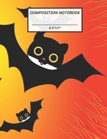 Composition Notebook: Halloween Funny Cat Head Bat, Wide Ruled paper Notebook, Notes Taking, Basic Lines Journal,8.5x11,100 Pages, For Boys, Girls, Kids, Teens, Home, Primary, Elementary, School, Coll 1692507990 Book Cover