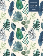 College Ruled Notes 110 Pages: Vintage Floral Notebook for Professionals and Students, Teachers and Writers - Blue and Green Palm Leaves Pattern 1088572855 Book Cover