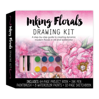 Inking Florals Drawing Kit: A step-by-step guide to creating dynamic modern florals in ink and watercolor – Includes: 64-page project book, ink pen, paint brush, 8 watercolor paints, 32-page sketchboo 0785840540 Book Cover