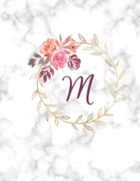 M: Monogram Initial M Notebook for Women, Girls and School, White Marble and Floral 8.5 x 11 1676472037 Book Cover