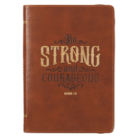 Christian Art Gifts Scripture Journal Brown Be Strong Joshua 1:9 Bible Verse Inspirational Faux Leather Notebook, Zipper Closure, 336 Ruled Pages, Ribbon 1639522778 Book Cover