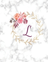 L: Monogram Initial L Notebook for Women, Girls and School, White Marble and Floral 8.5 x 11 1676469265 Book Cover