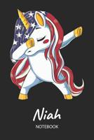 Niah - Notebook: Blank Ruled Name Personalized & Customized Patriotic USA Flag Hair Dabbing Unicorn School Notebook Journal for Girls & Women. Funny Unicorn Desk Accessories & Back To School Supplie,  1076570801 Book Cover